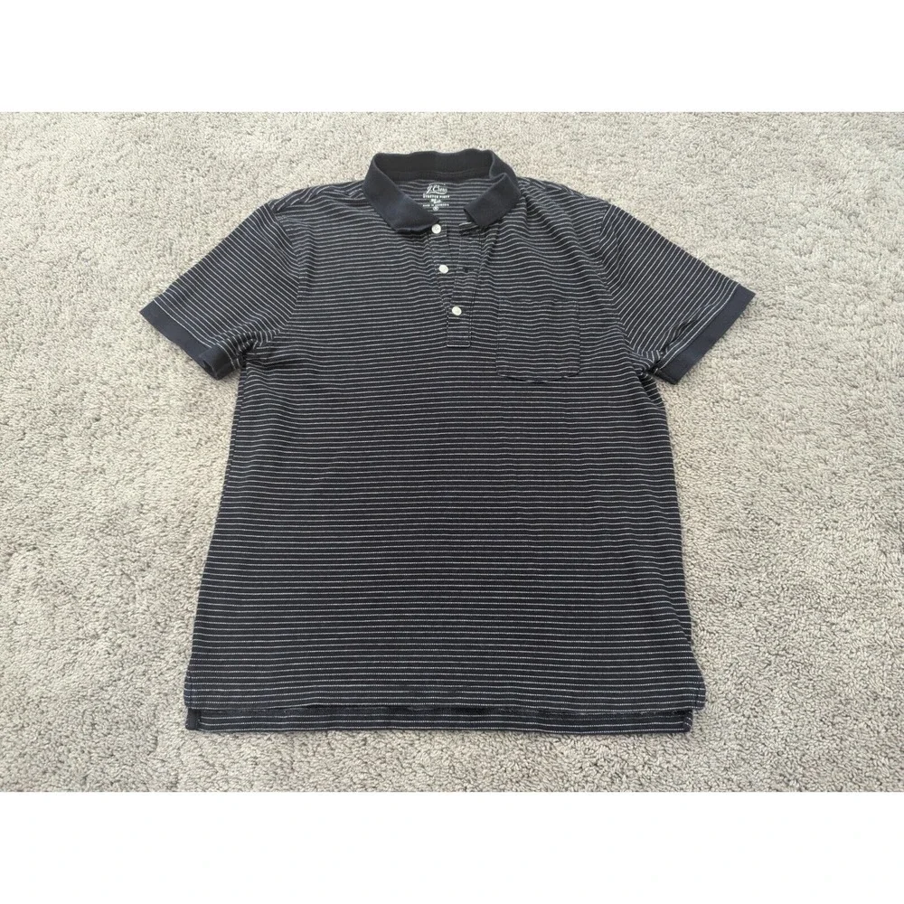 J. Crew Polo Shirt Mens‎ Medium Short Sleeve Stretch Pique Striped Black Golf